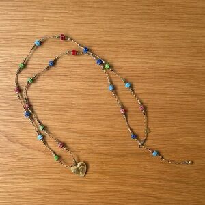 Habaha Paris Corded and Beaded Necklace with Gold Heart Charm
